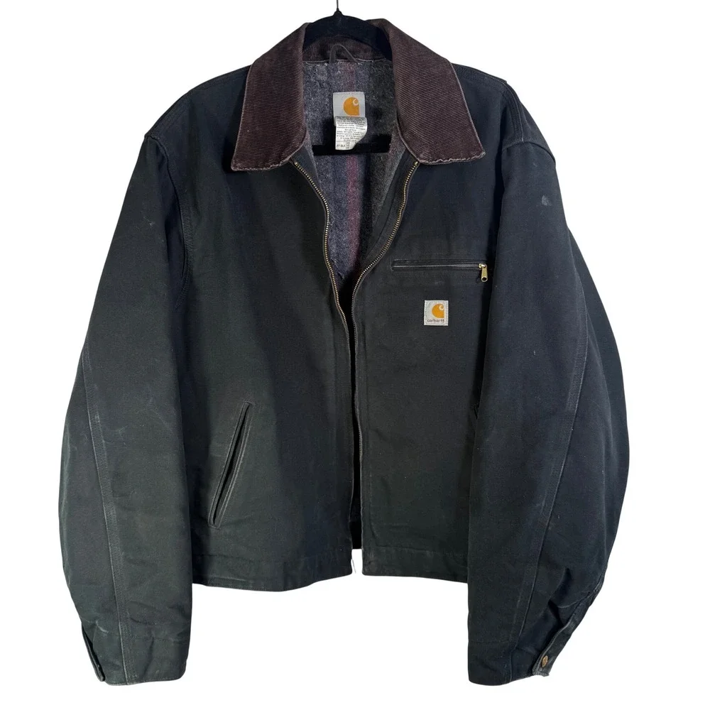 Carhartt J01 BLK Detroit Jacket Black Blanket Lined Canvas Work Coat Mens 46 USA